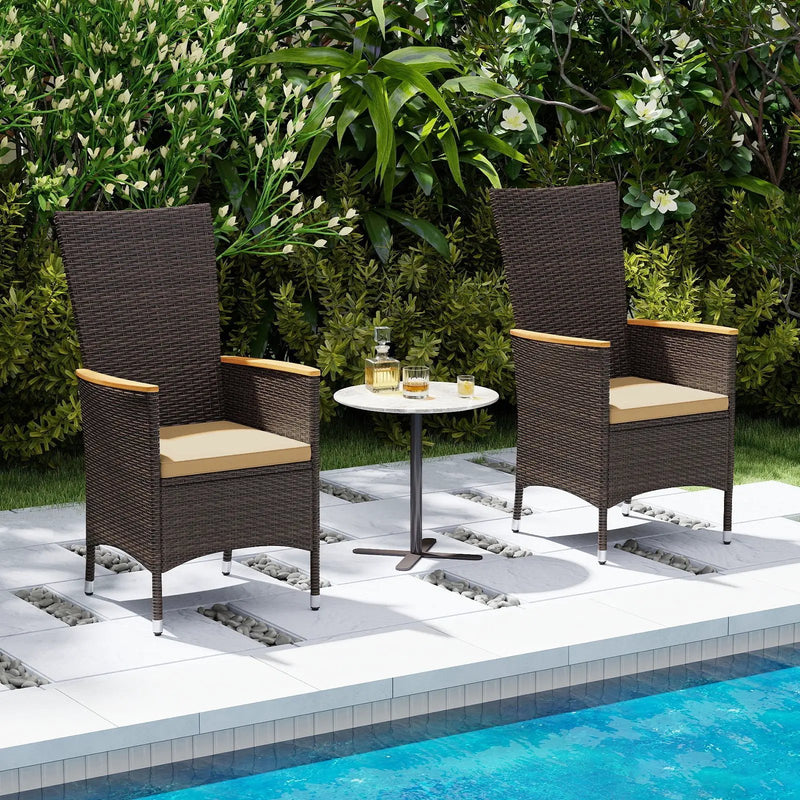 Patio Rattan Chairs Set of 4 Outdoor Wicker Dining Chairs with High Backrest-Beige by DirectDeals