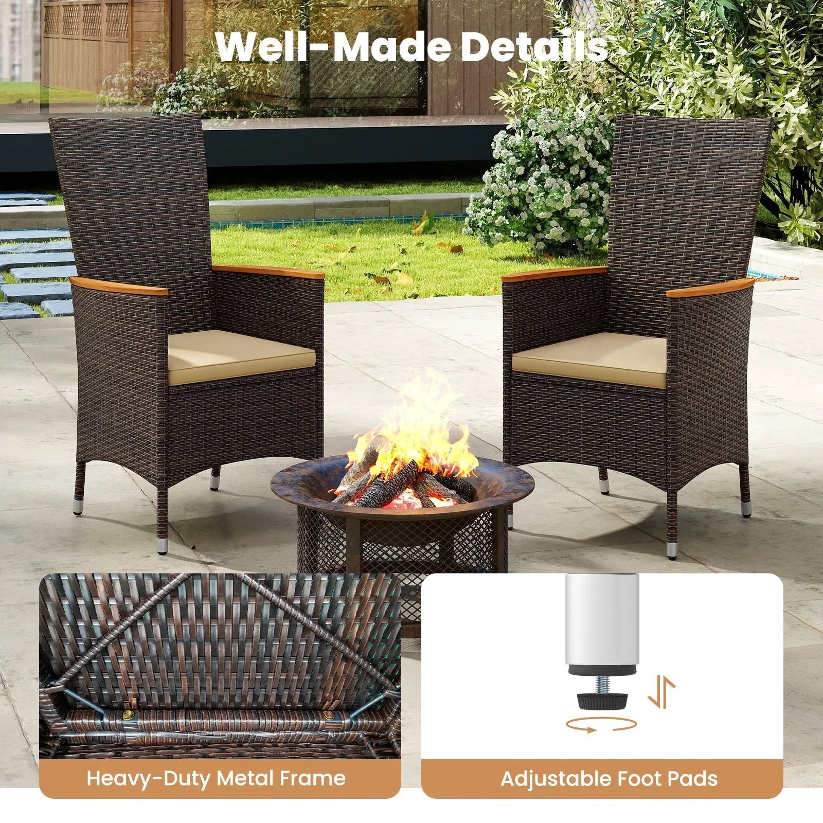 Patio Rattan Chairs Set of 4 Outdoor Wicker Dining Chairs with High Backrest-Beige by DirectDeals