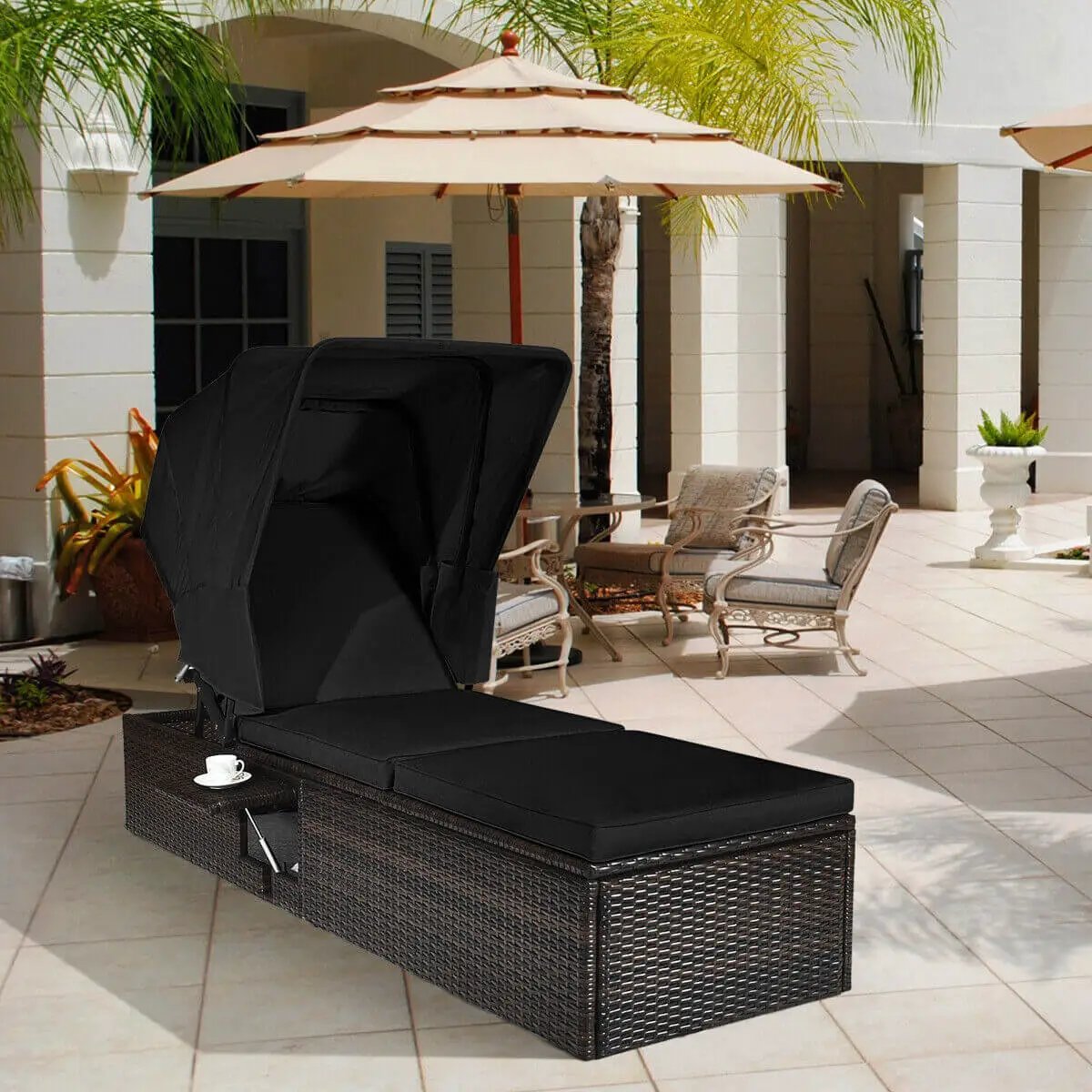 Outdoor Chaise Lounge Chair with Folding Canopy by DirectDeals