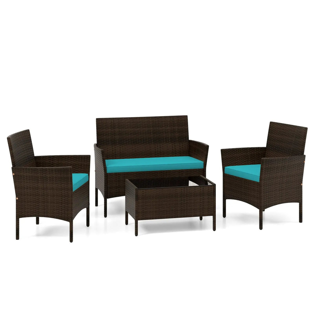 4 Piece Patio Rattan Conversation Set with Cozy Seat Cushions by DirectDeals