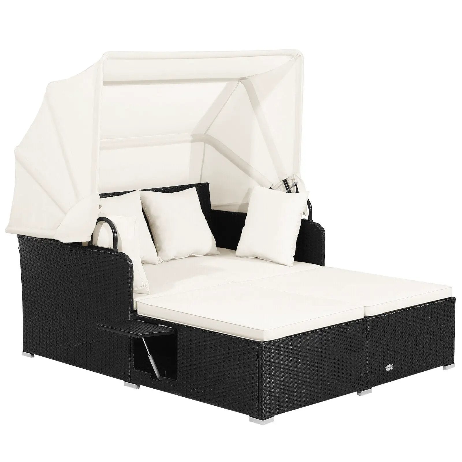 Patio Rattan Daybed with Retractable Canopy and Side Tables by DirectDeals