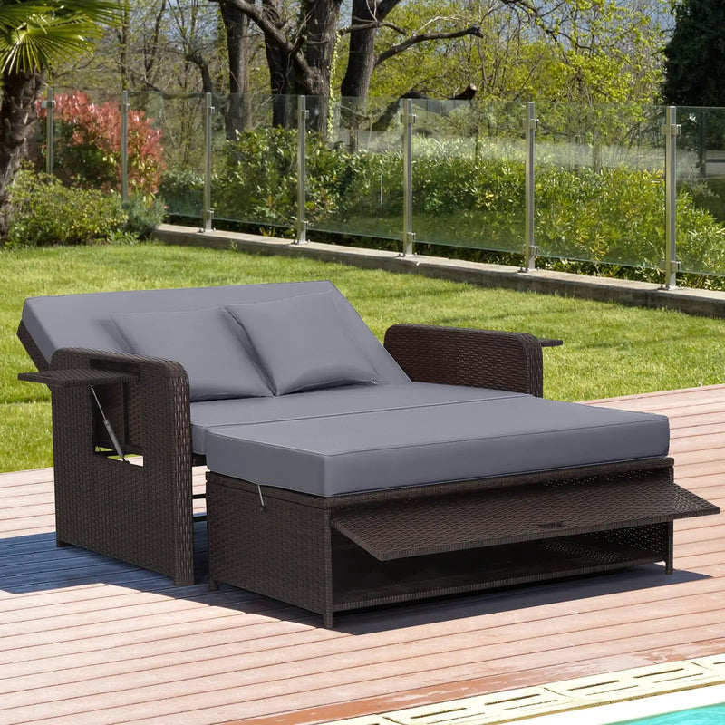 Outdoor Rattan Daybed with Adjustable Backrest & Ottoman by DirectDeals