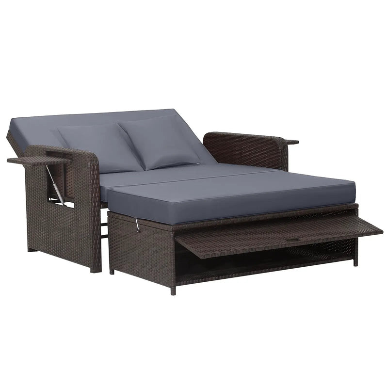 Outdoor Rattan Daybed with Adjustable Backrest & Ottoman by DirectDeals