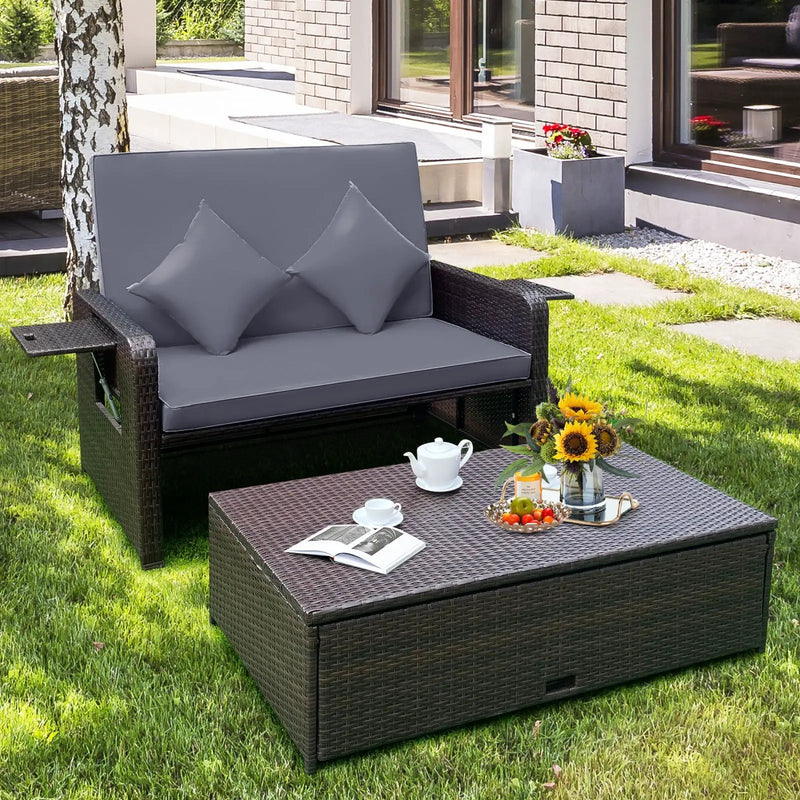 Outdoor Rattan Daybed with Adjustable Backrest & Ottoman by DirectDeals