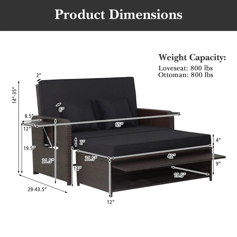 Outdoor Rattan Daybed with 4-Position Adjustable Backrest by DirectDeals