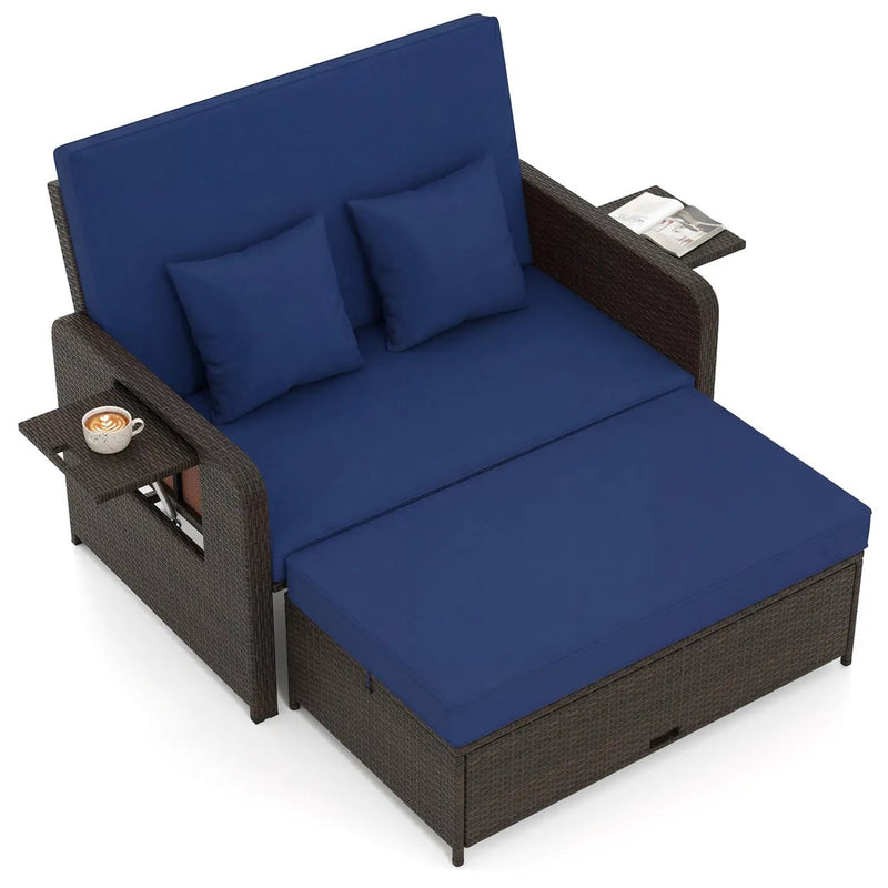 Outdoor Rattan Daybed with 4-Position Adjustable Backrest by DirectDeals