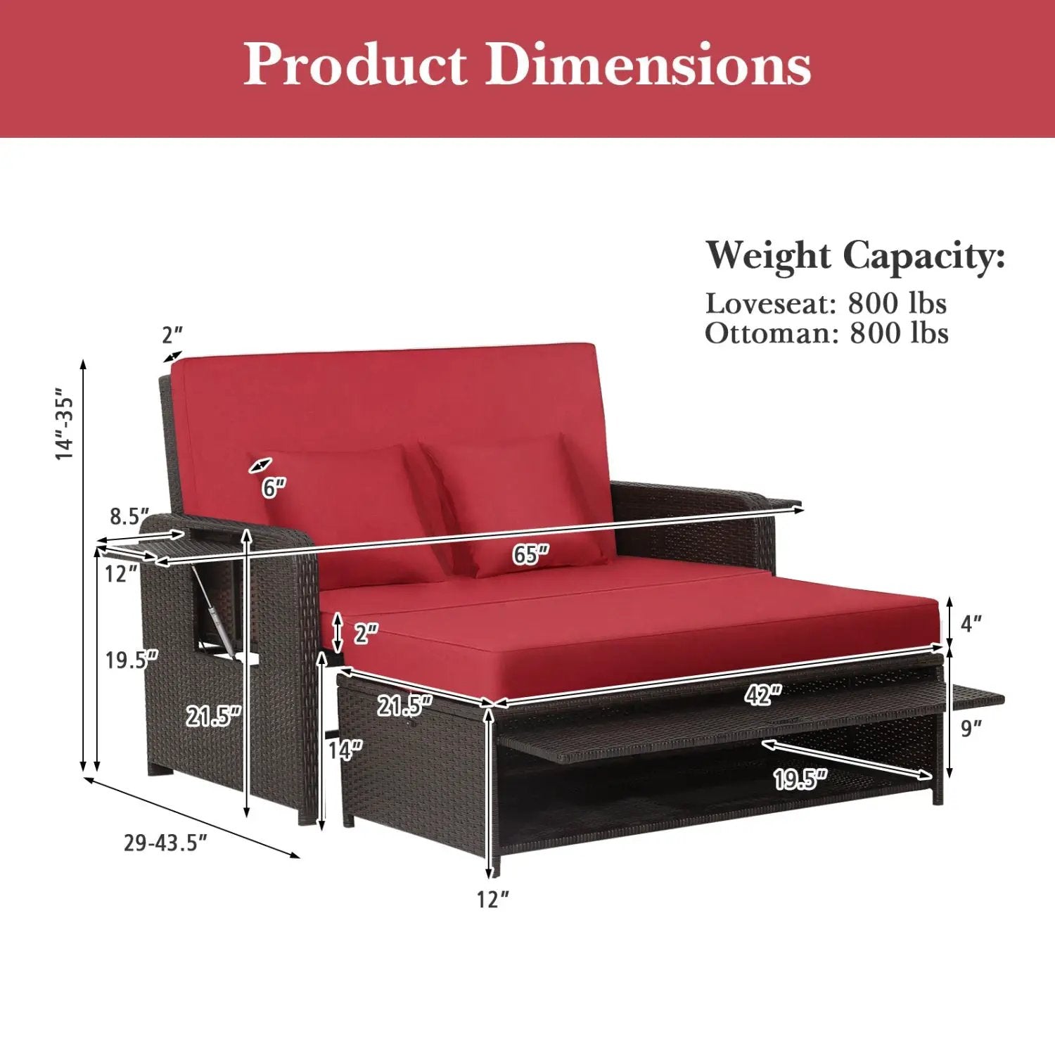 Patio Rattan Daybed with 4-Level Adjustable Backrest by DirectDeals
