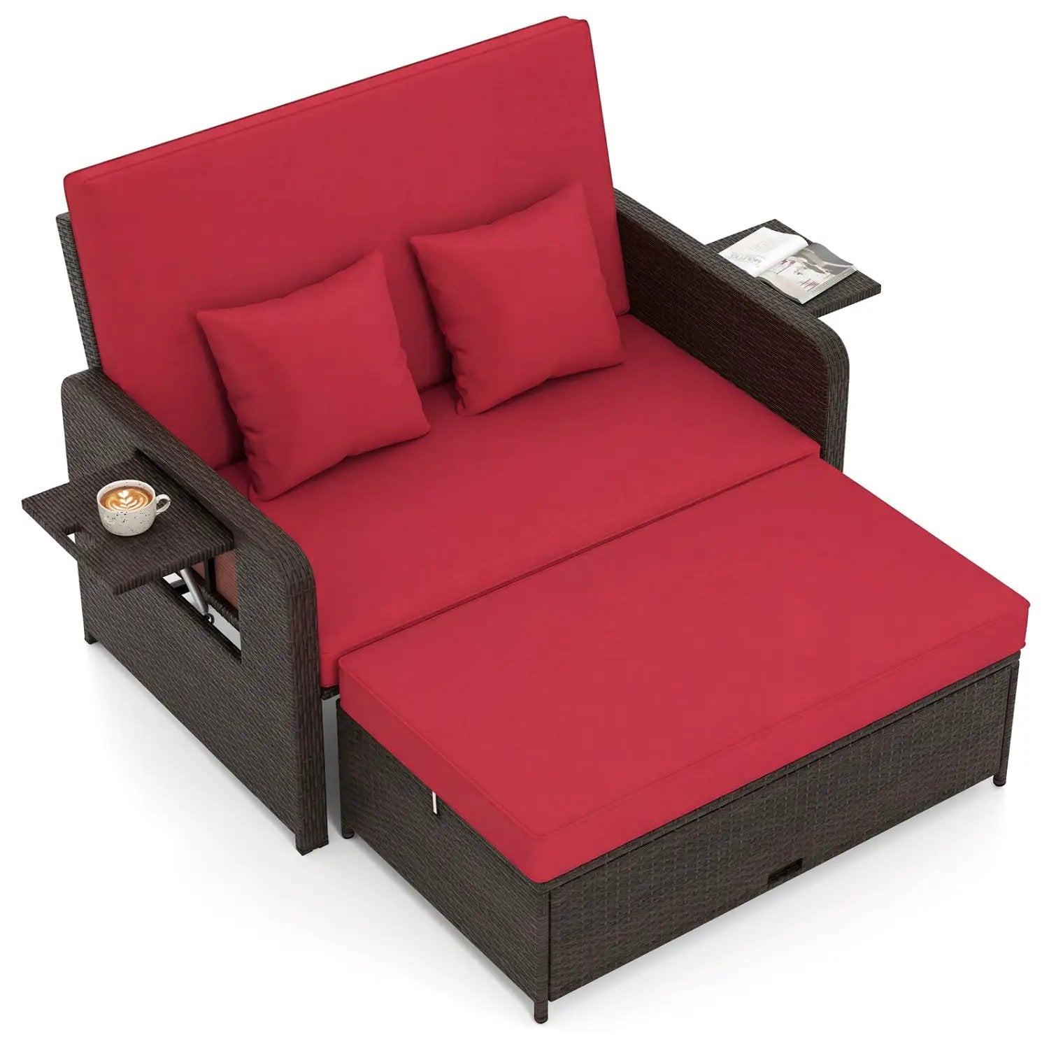 Patio Rattan Daybed with 4-Level Adjustable Backrest by DirectDeals