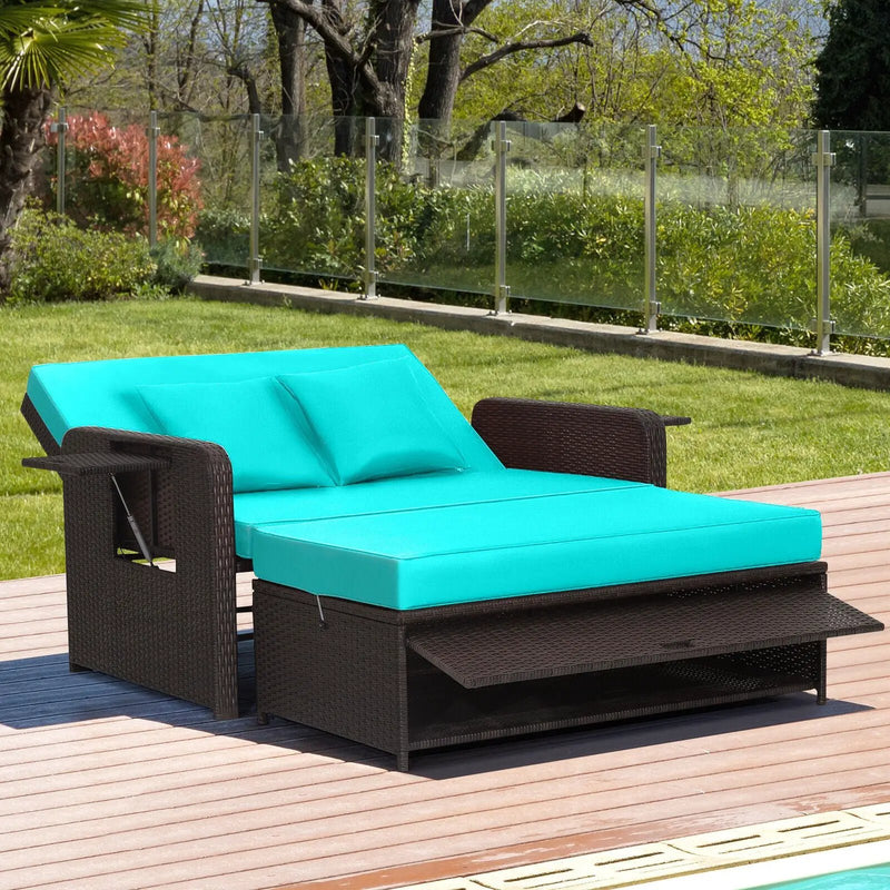 Outdoor Rattan Daybed with 4-Position Adjustable Backrest by DirectDeals