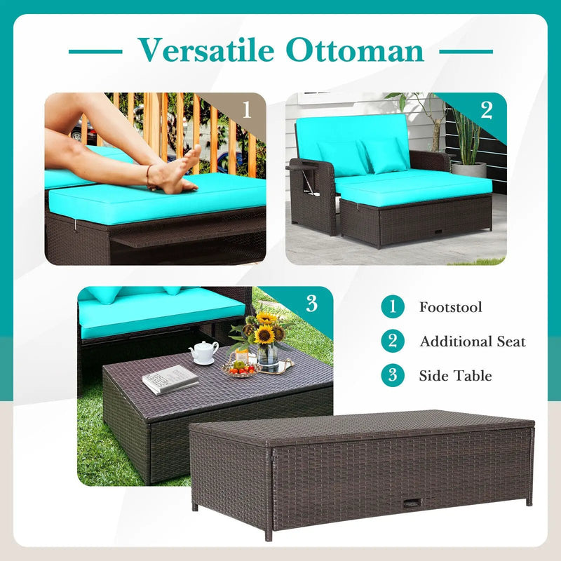 Outdoor Rattan Daybed with 4-Position Adjustable Backrest by DirectDeals