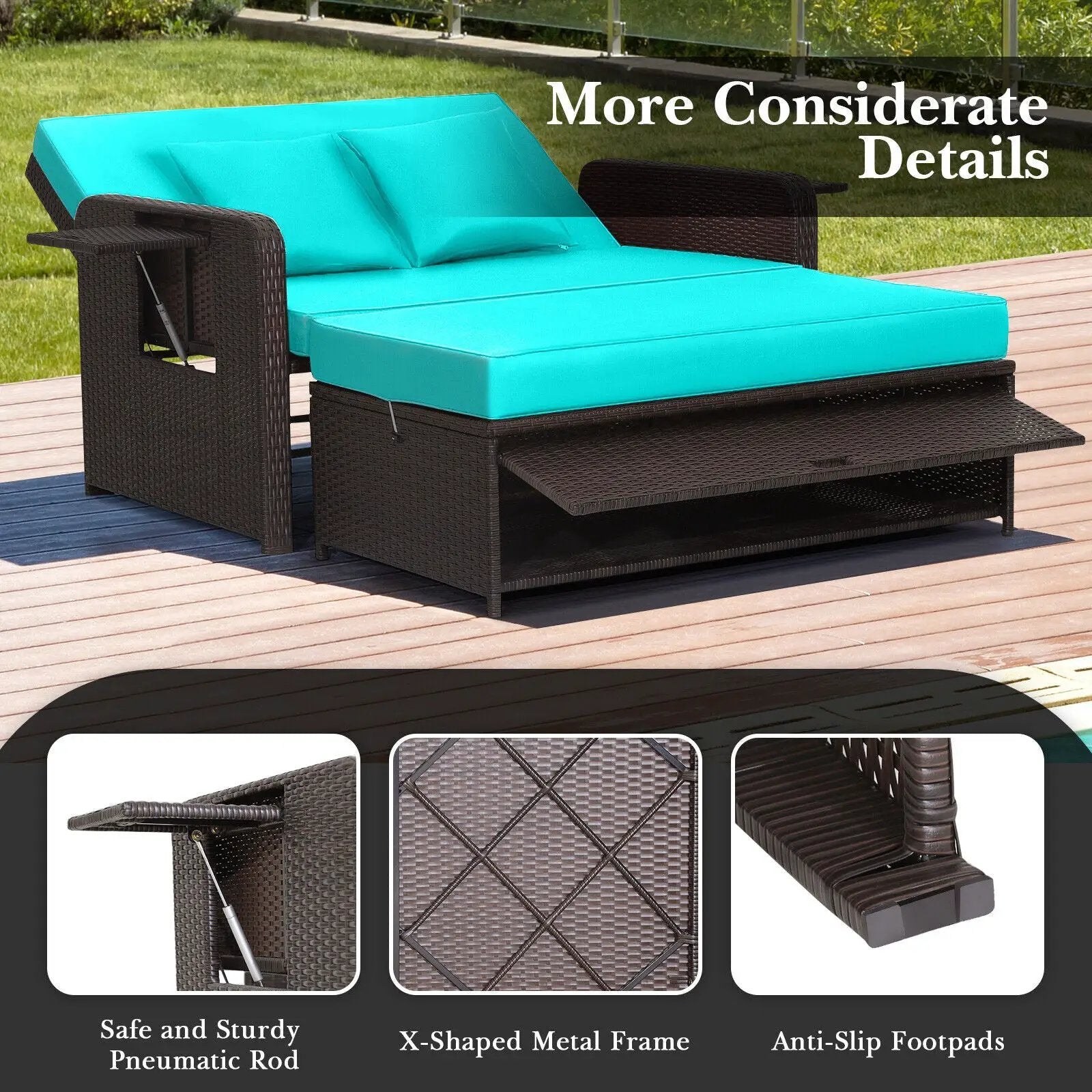 Outdoor Rattan Daybed with 4-Position Adjustable Backrest by DirectDeals