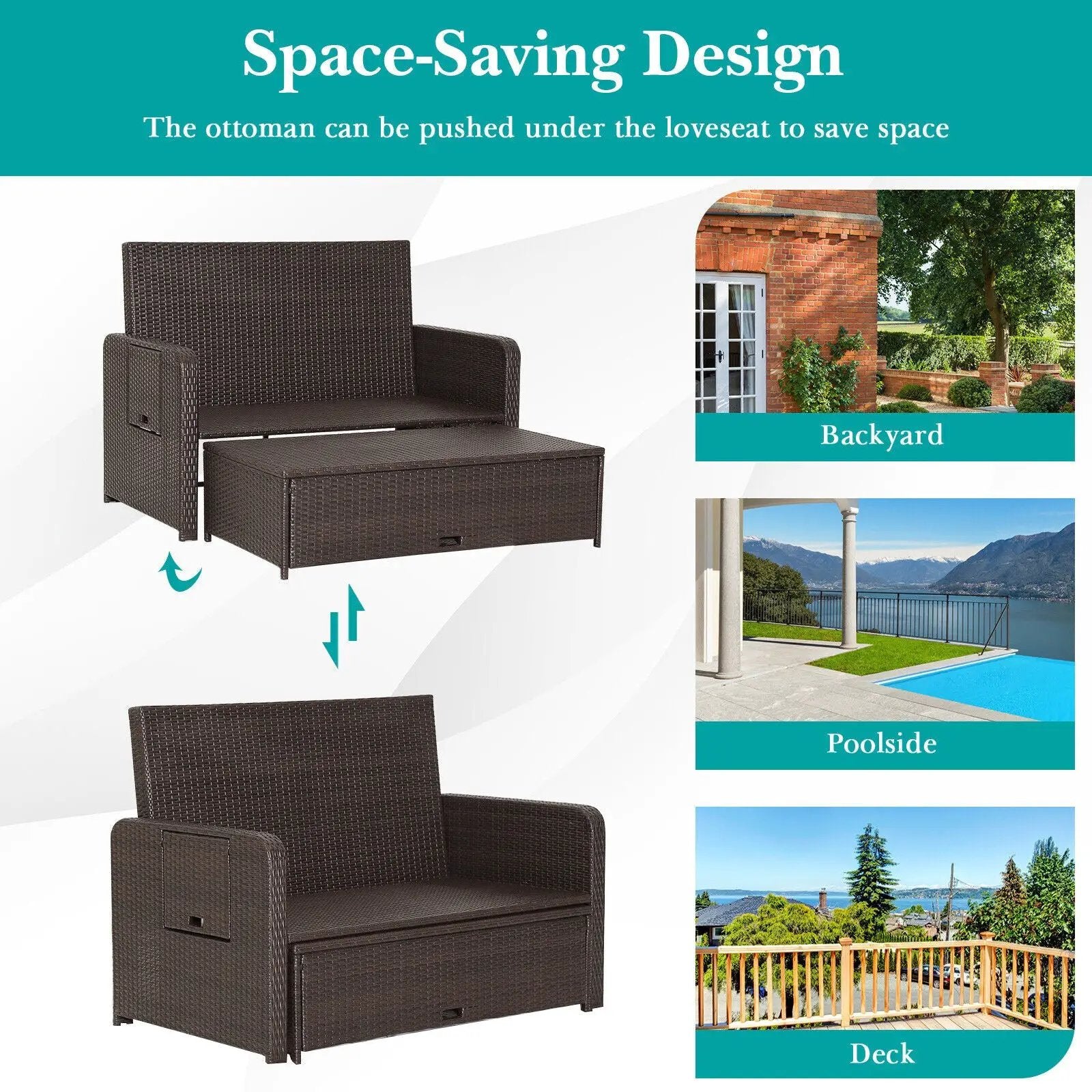 Outdoor Rattan Daybed with 4-Position Adjustable Backrest by DirectDeals