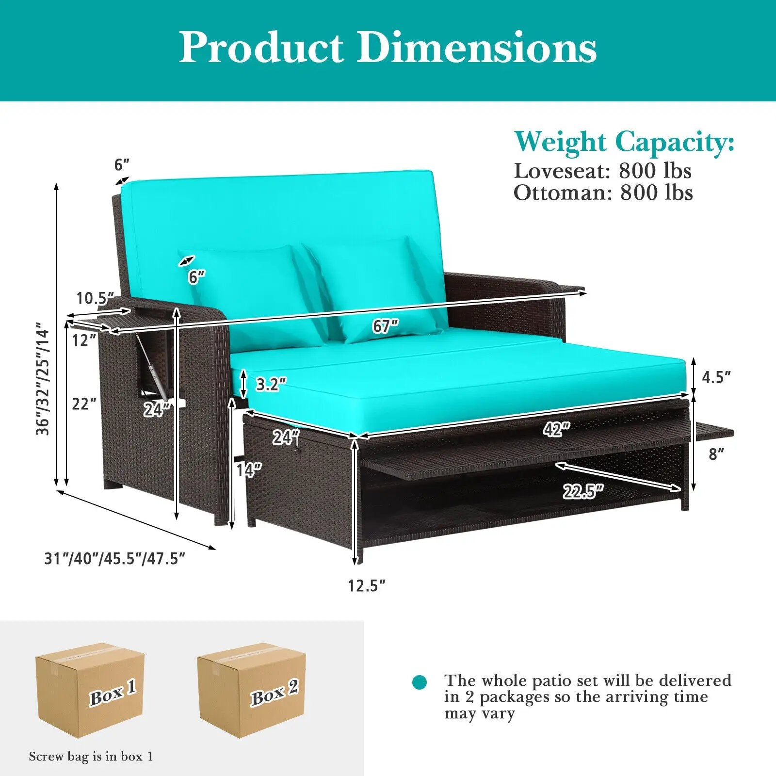 Outdoor Rattan Daybed with 4-Position Adjustable Backrest by DirectDeals