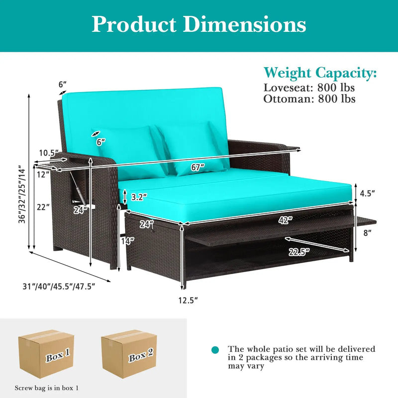 Outdoor Rattan Daybed with 4-Position Adjustable Backrest by DirectDeals