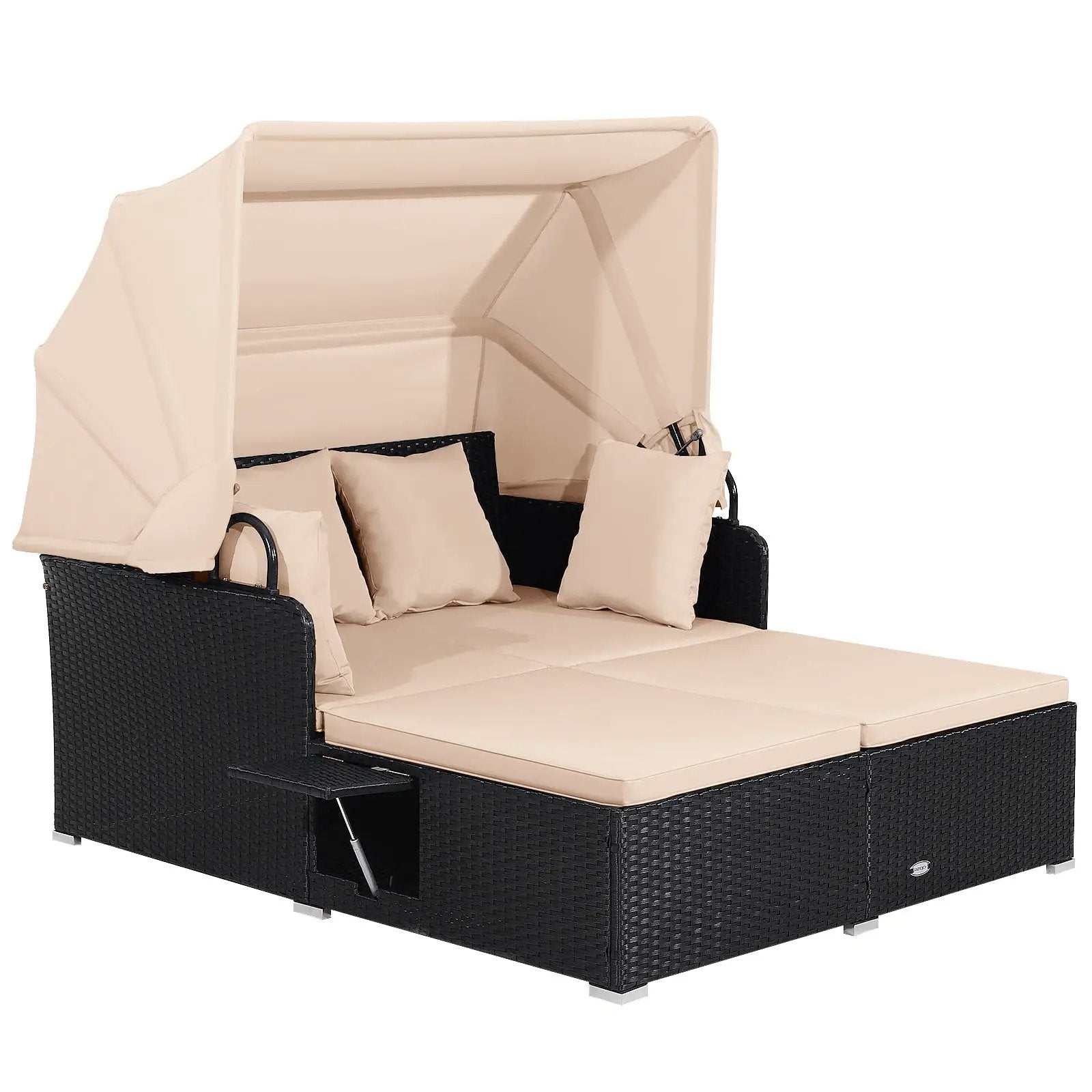 Patio Rattan Daybed with Retractable Canopy and Side Tables by DirectDeals