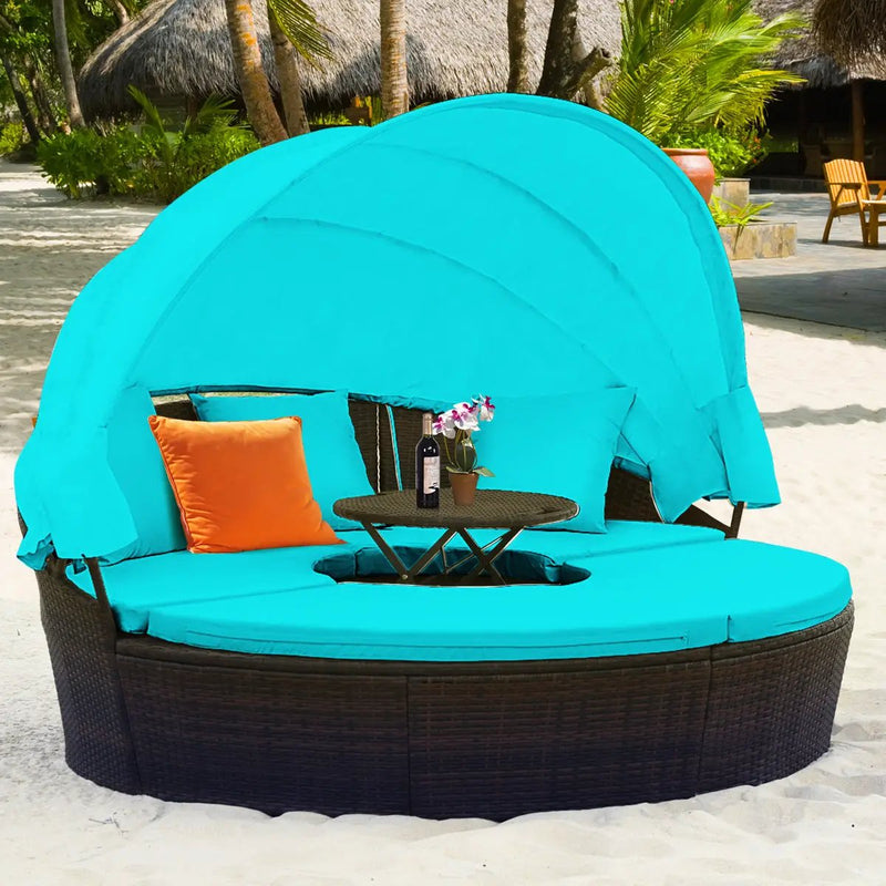 Patio Round Daybed Rattan Furniture Sets with Canopy by DirectDeals