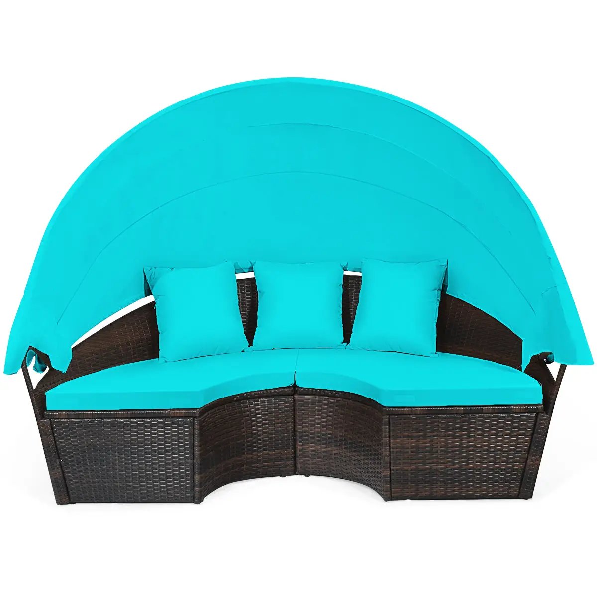Patio Round Daybed Rattan Furniture Sets with Canopy by DirectDeals