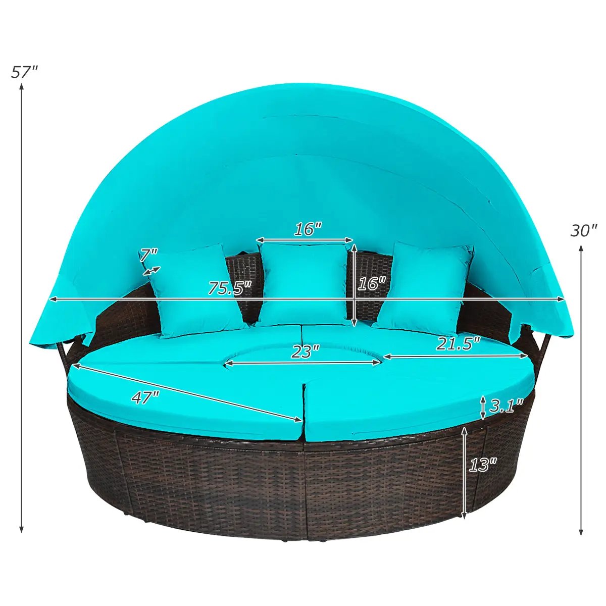 Patio Round Daybed Rattan Furniture Sets with Canopy by DirectDeals