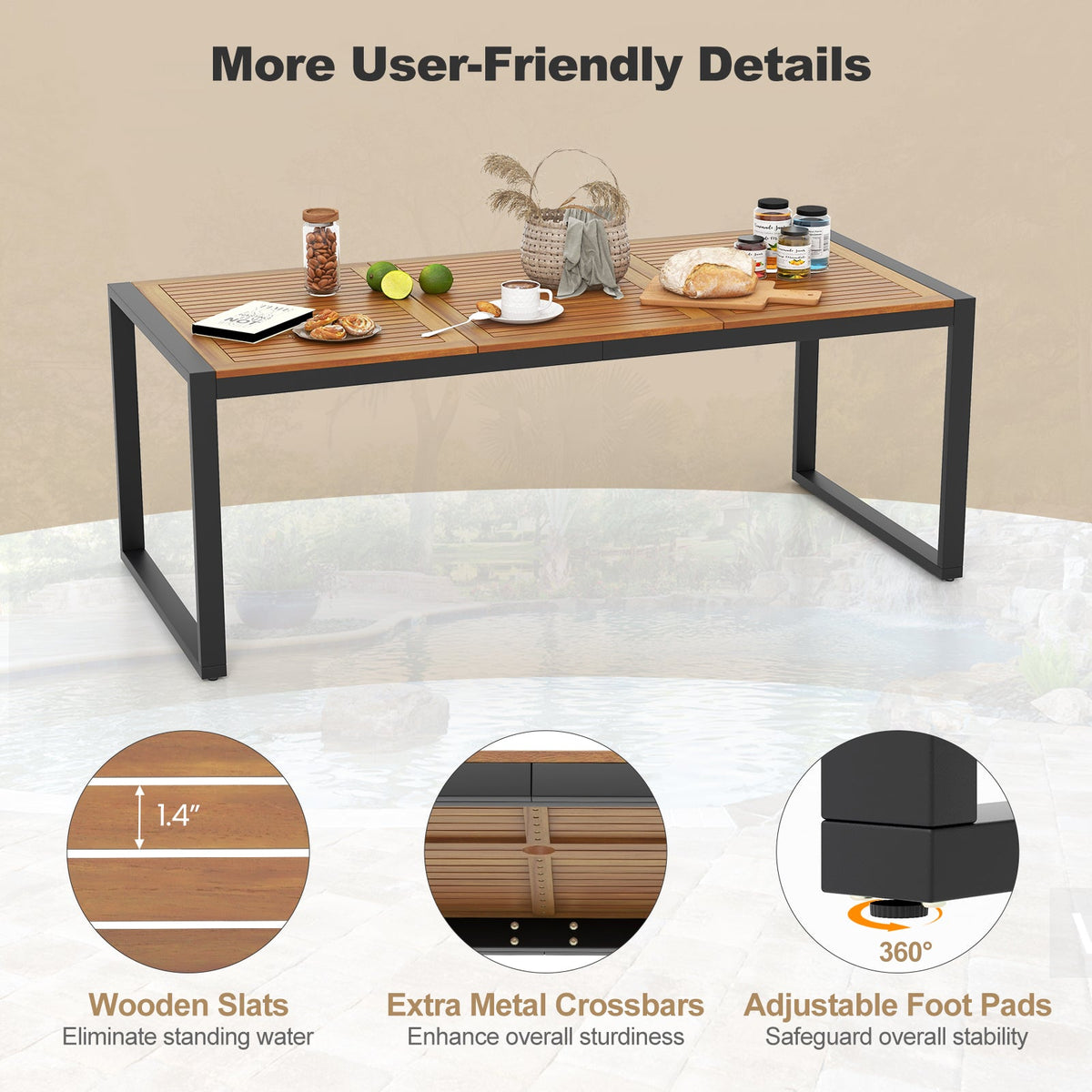 9 Pieces Patio Rattan Dining Set with Acacia Wood Table for Backyard Garden, photo 6 of 11