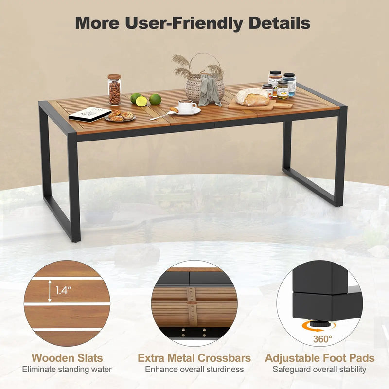9 Pieces Patio Rattan Dining Set with Acacia Wood Table for Backyard Garden by DirectDeals