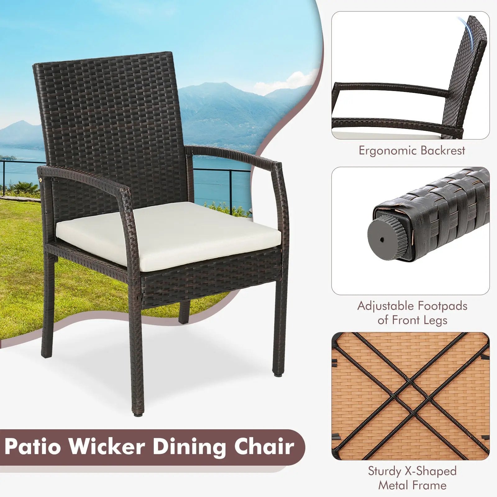 9 Pieces Patio Rattan Dining Set with Acacia Wood Table for Backyard Garden by DirectDeals