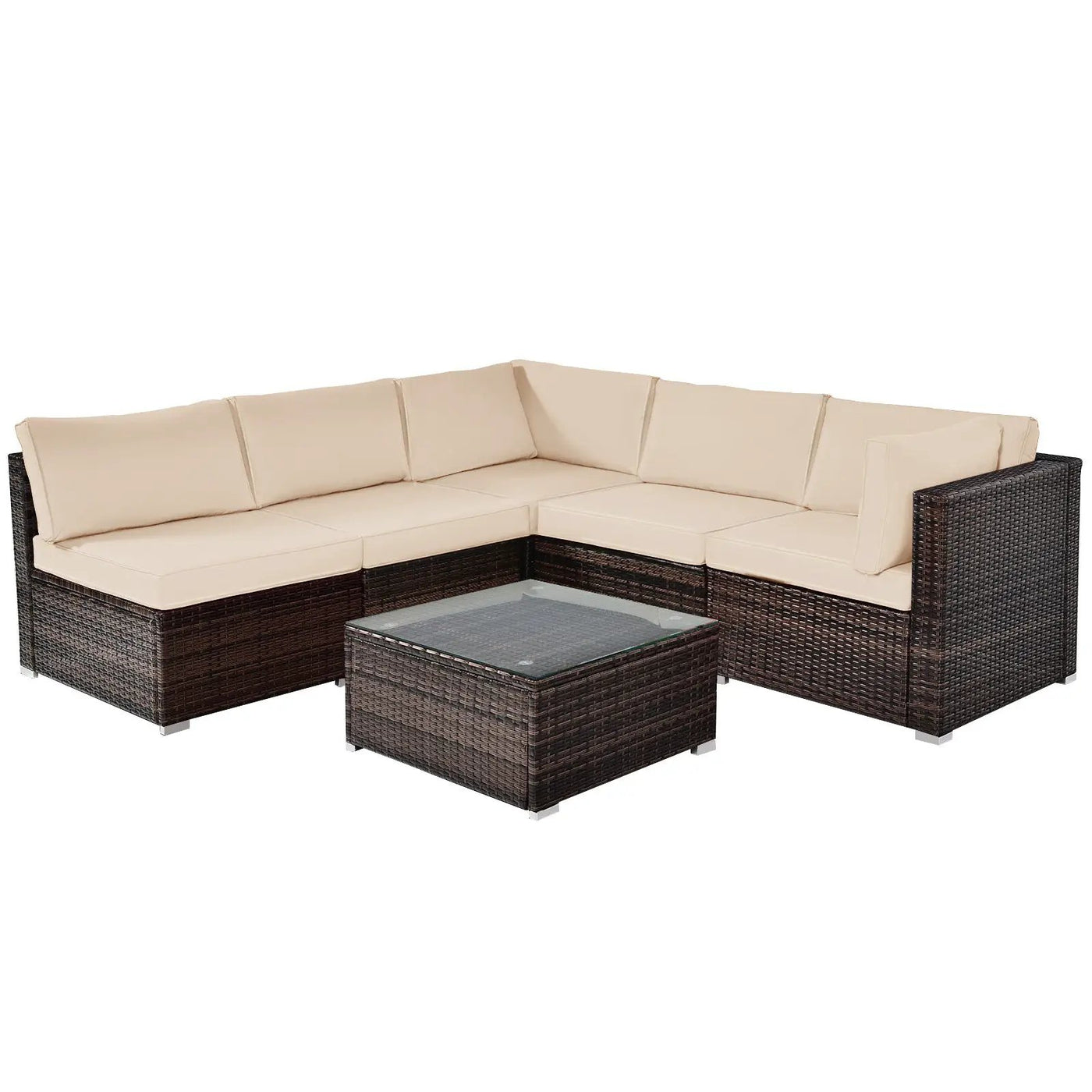 6 Pieces Patio Rattan Furniture Set with Cushions by DirectDeals