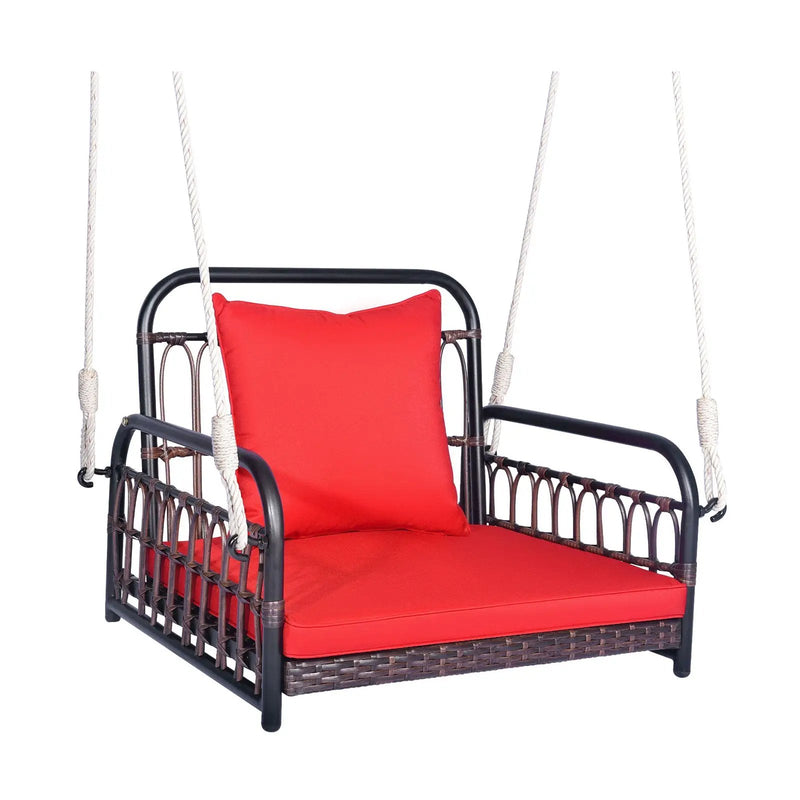 Patio Rattan Porch Swing Hammock Chair with Seat Cushion-Red by DirectDeals