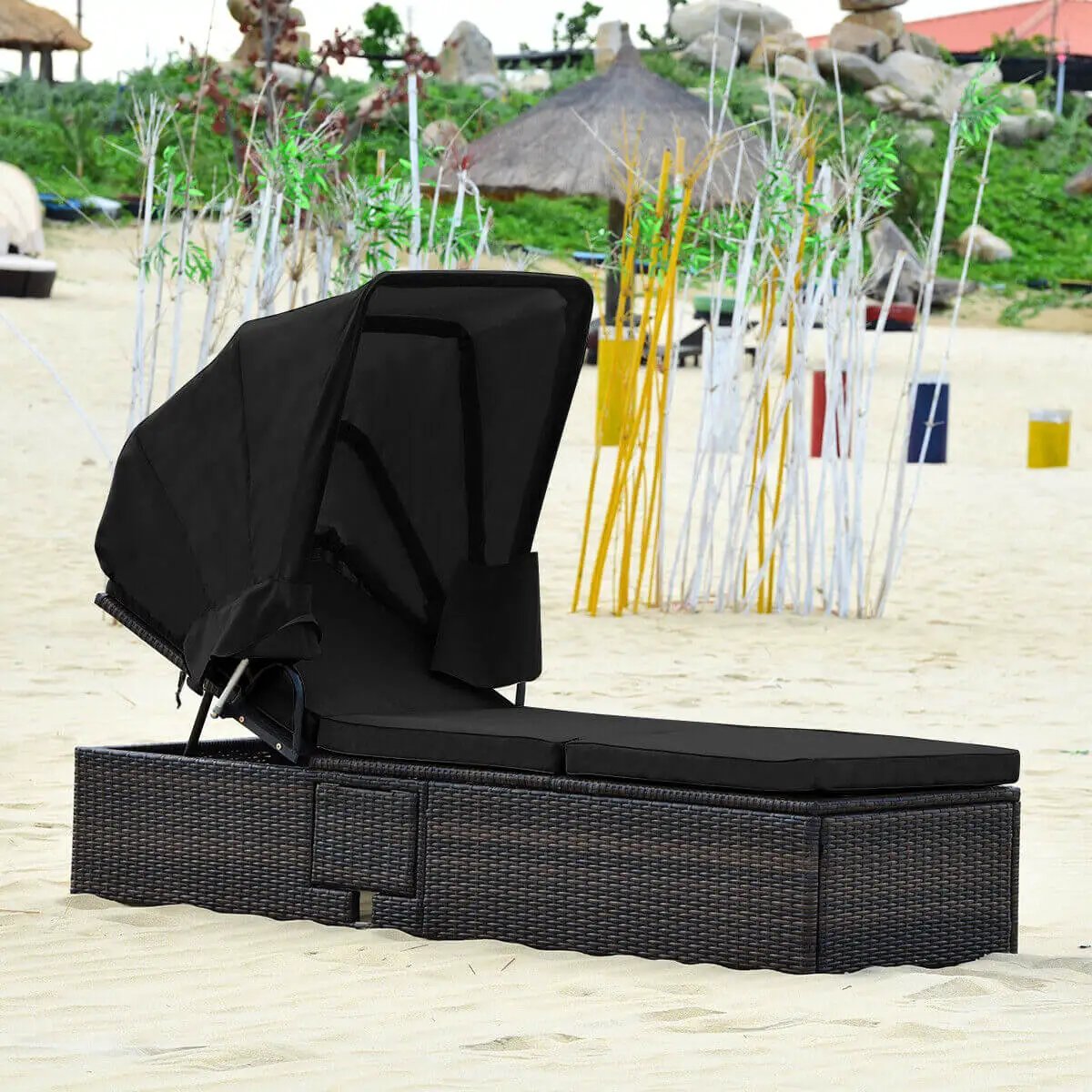 Outdoor Chaise Lounge Chair with Folding Canopy by DirectDeals