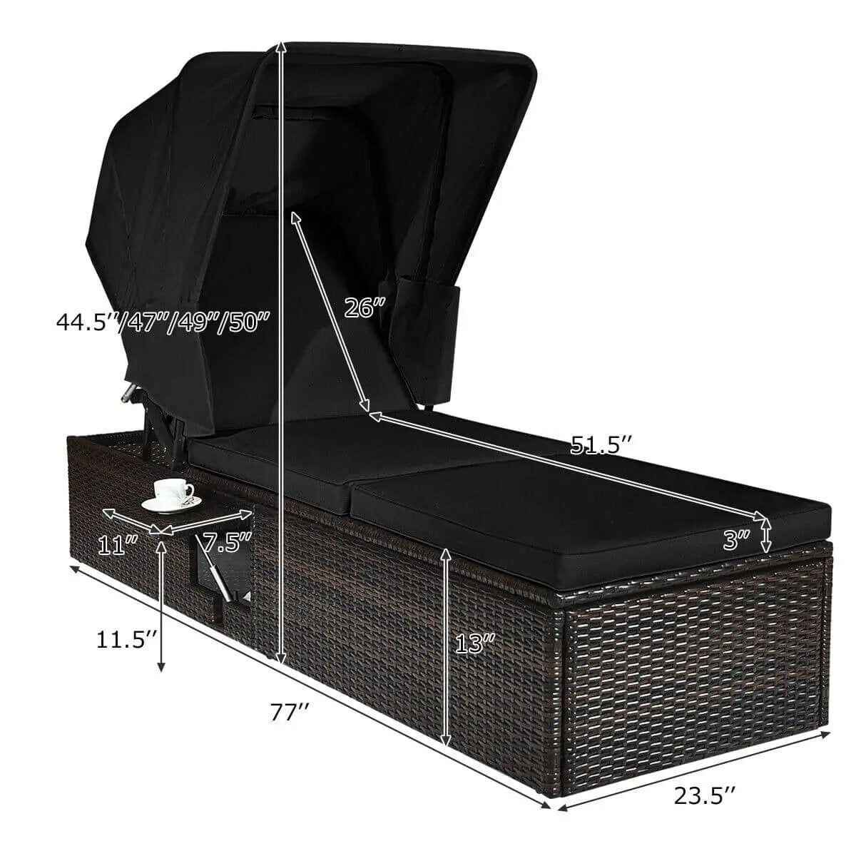 Outdoor Chaise Lounge Chair with Folding Canopy by DirectDeals