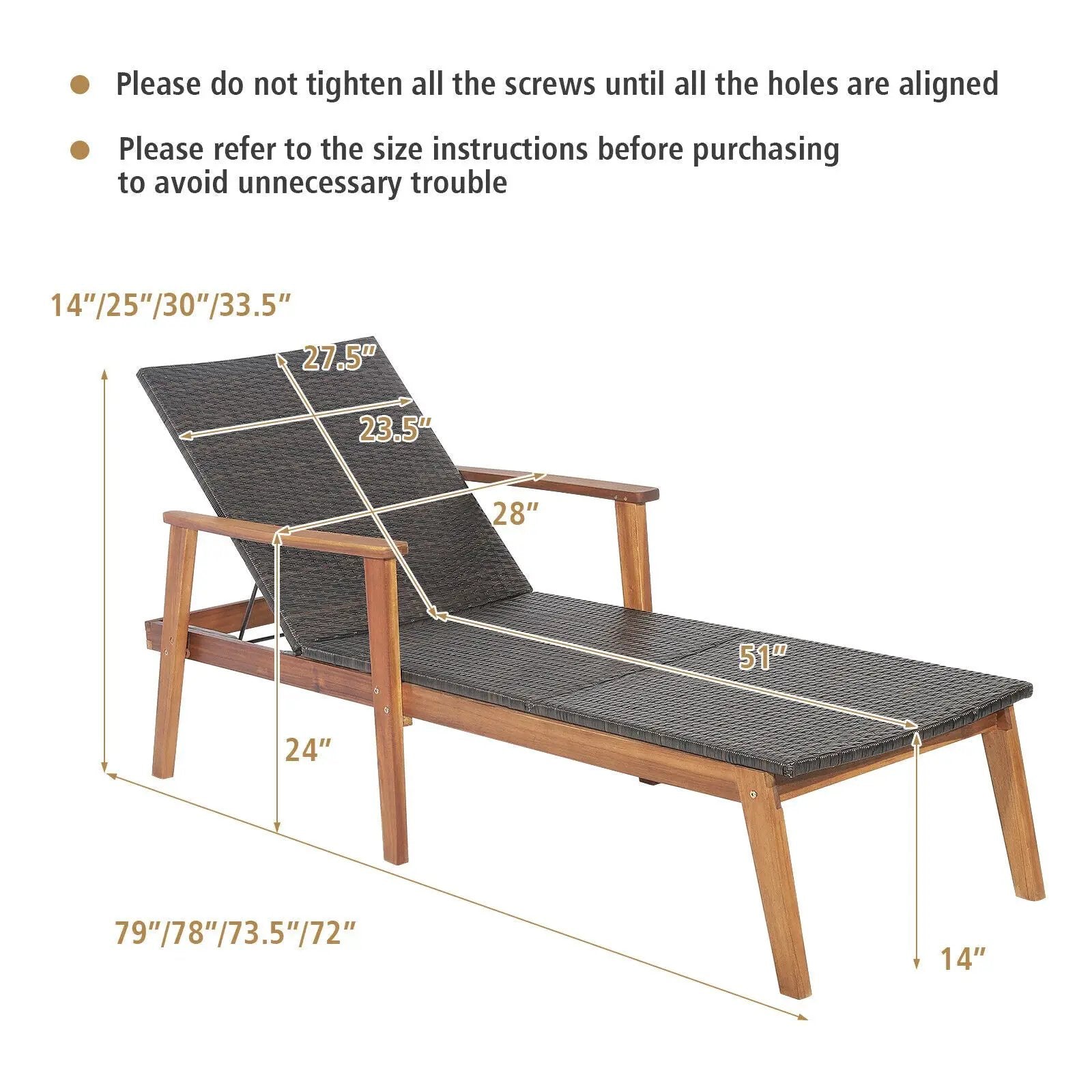 Patio Rattan Lounge Chair with 4-Position Adjustable Backrest by DirectDeals