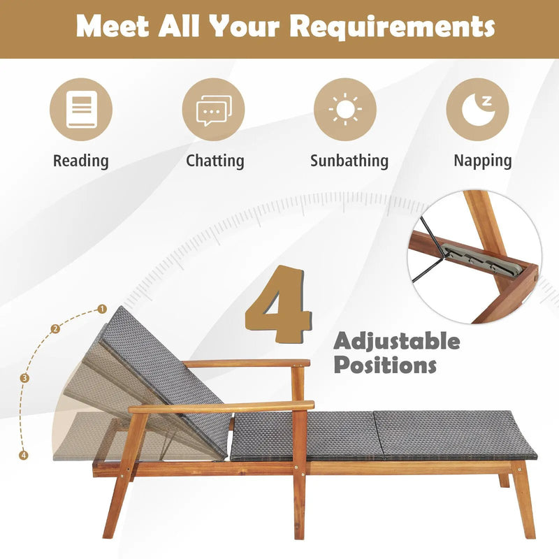 Patio Rattan Lounge Chair with 4-Position Adjustable Backrest by DirectDeals