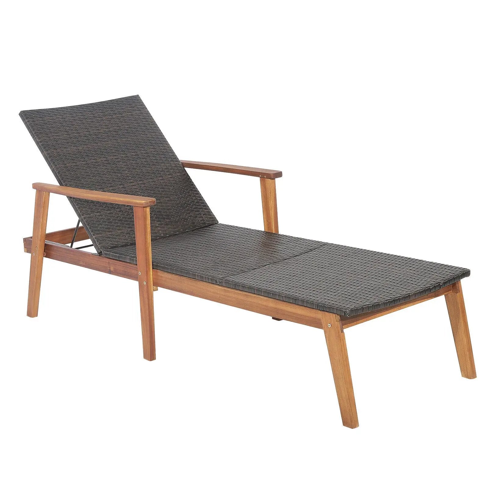 Patio Rattan Lounge Chair with 4-Position Adjustable Backrest by DirectDeals