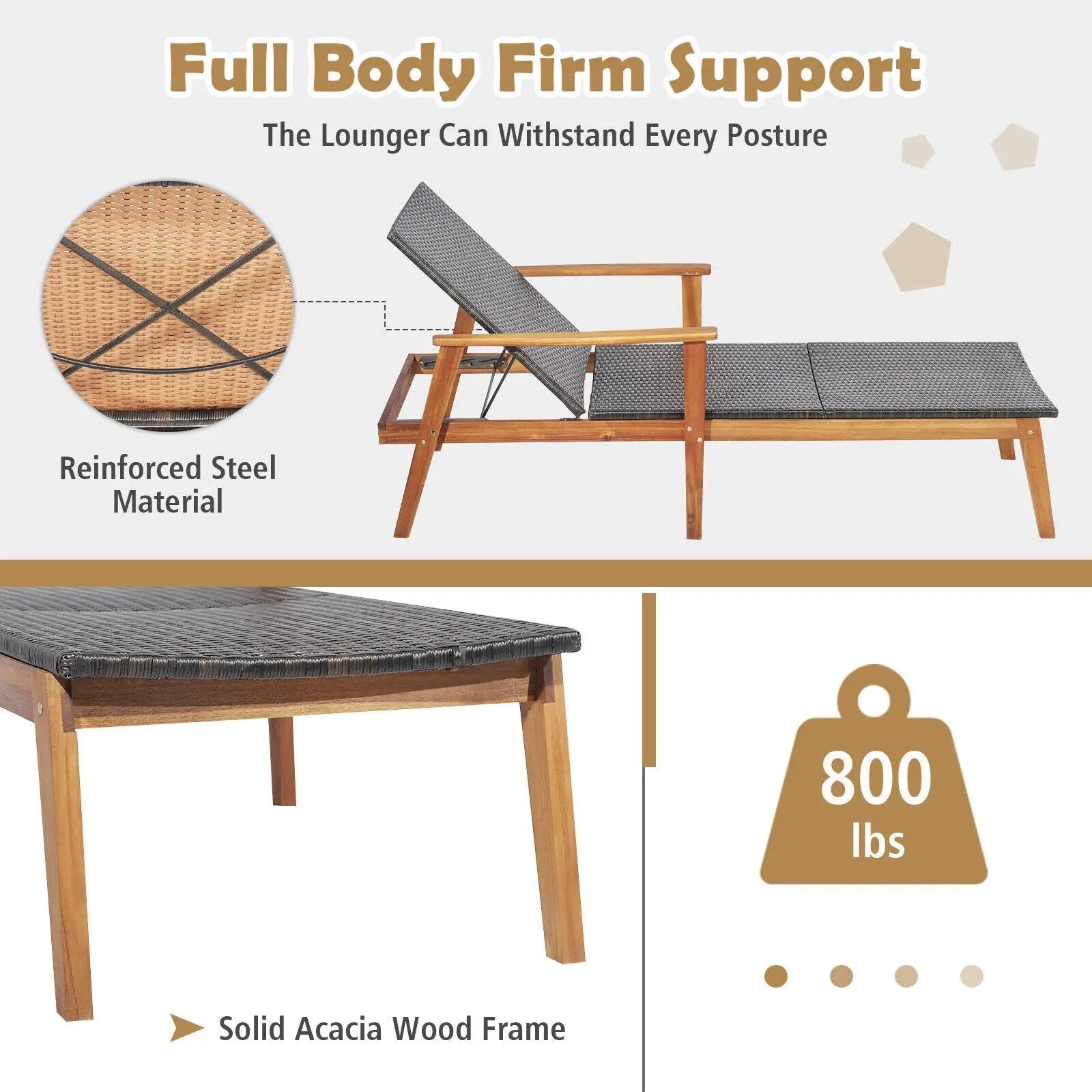 Patio Rattan Lounge Chair with 4-Position Adjustable Backrest by DirectDeals