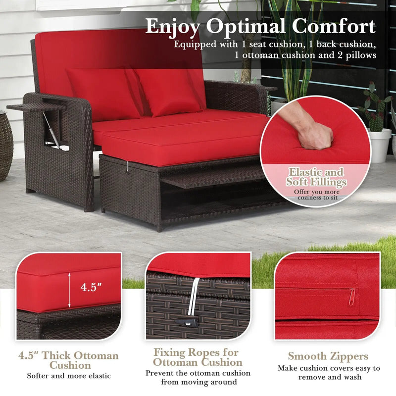 Patio Rattan Daybed with 4-Level Adjustable Backrest by DirectDeals