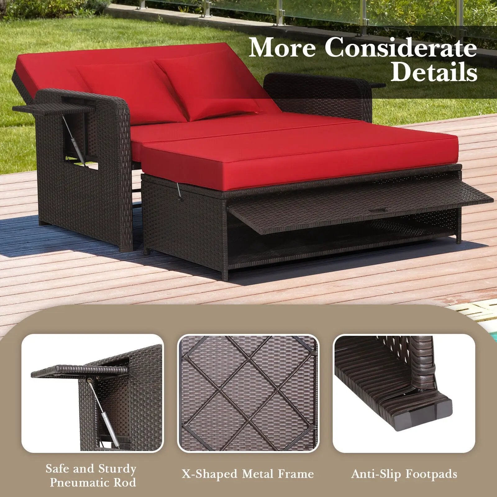 Patio Rattan Daybed with 4-Level Adjustable Backrest by DirectDeals