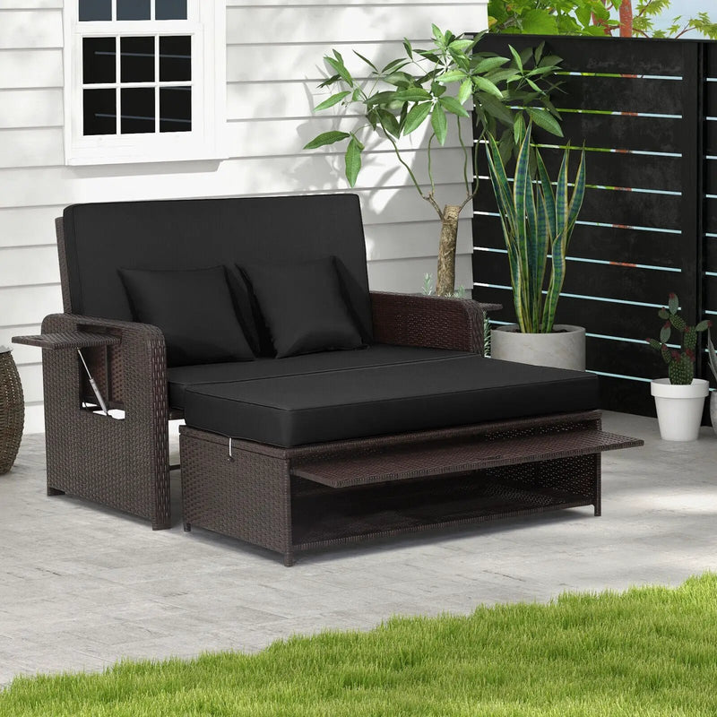 Outdoor Rattan Daybed with 4-Position Adjustable Backrest by DirectDeals