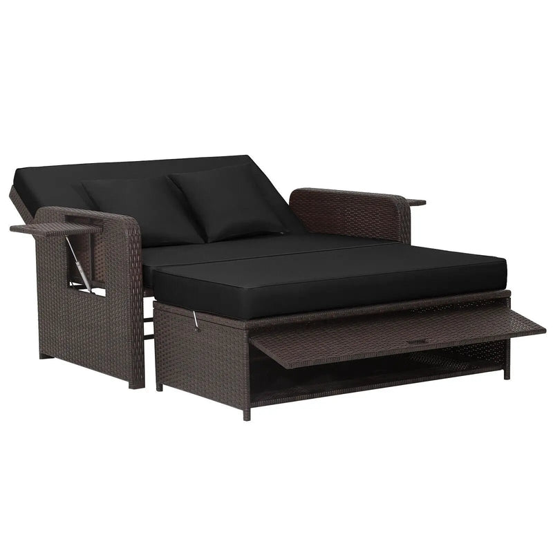 Outdoor Rattan Daybed with 4-Position Adjustable Backrest by DirectDeals