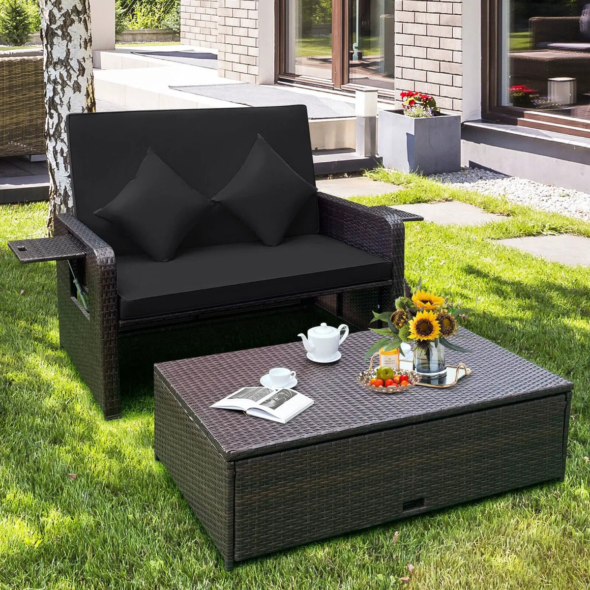 Outdoor Rattan Daybed with 4-Position Adjustable Backrest by DirectDeals