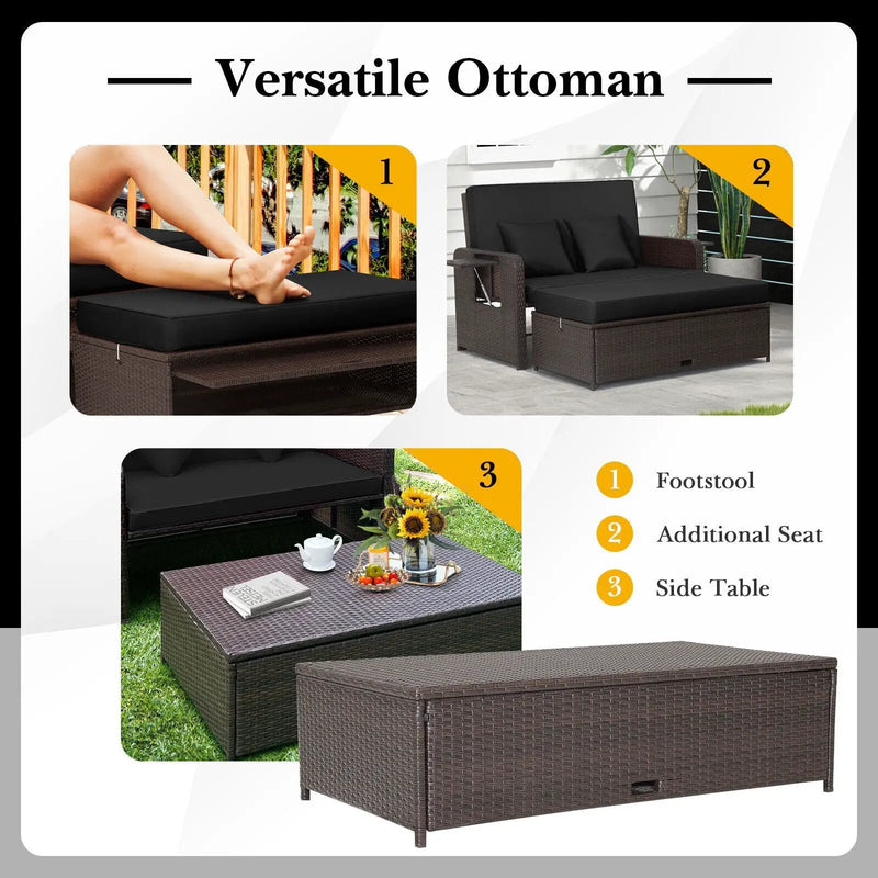 Outdoor Rattan Daybed with 4-Position Adjustable Backrest by DirectDeals