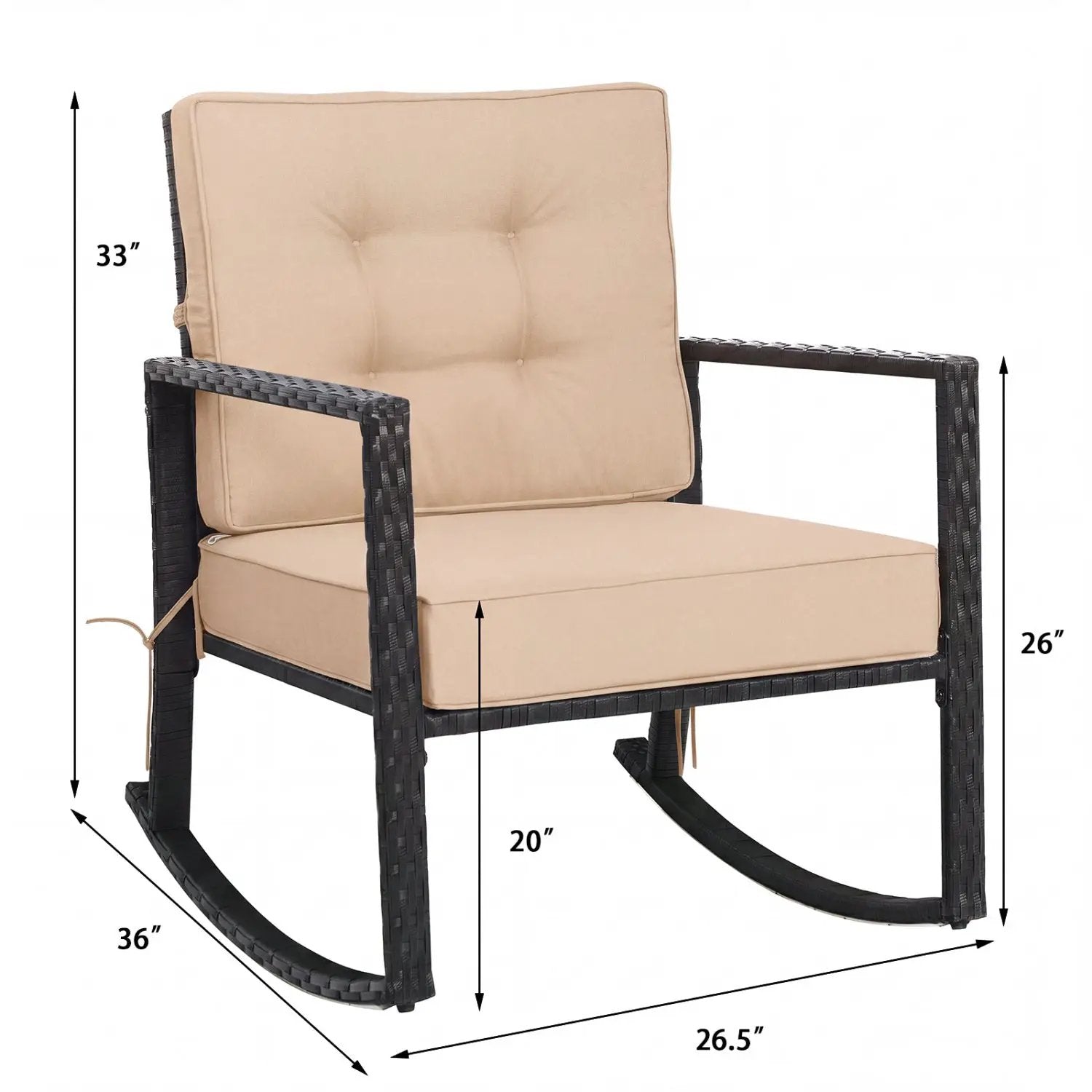 Rattan Rocking Chair with Cushion for Patio & Garden by DirectDeals
