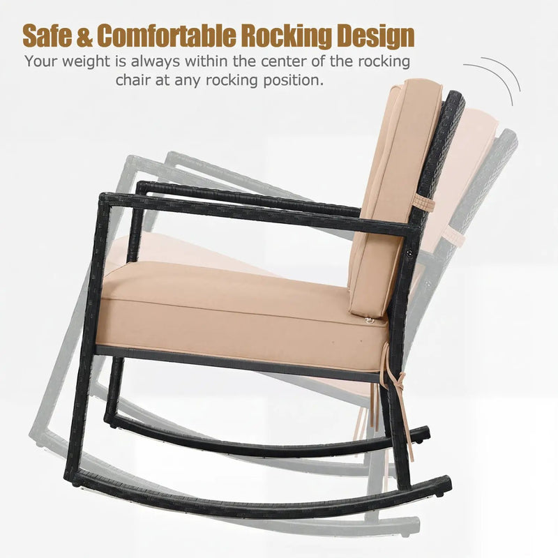 Rattan Rocking Chair with Cushion for Patio & Garden by DirectDeals