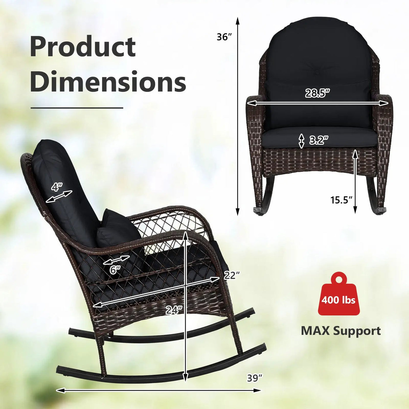 Patio Rattan Rocking Chair with Seat Back Cushions and Waist Pillow by DirectDeals
