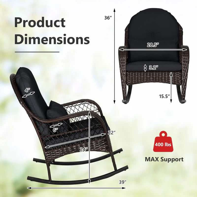 Patio Rattan Rocking Chair with Seat Back Cushions and Waist Pillow by DirectDeals