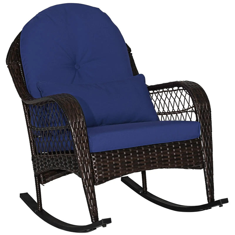 Patio Rattan Rocking Chair with Seat Back Cushions and Waist Pillow by DirectDeals