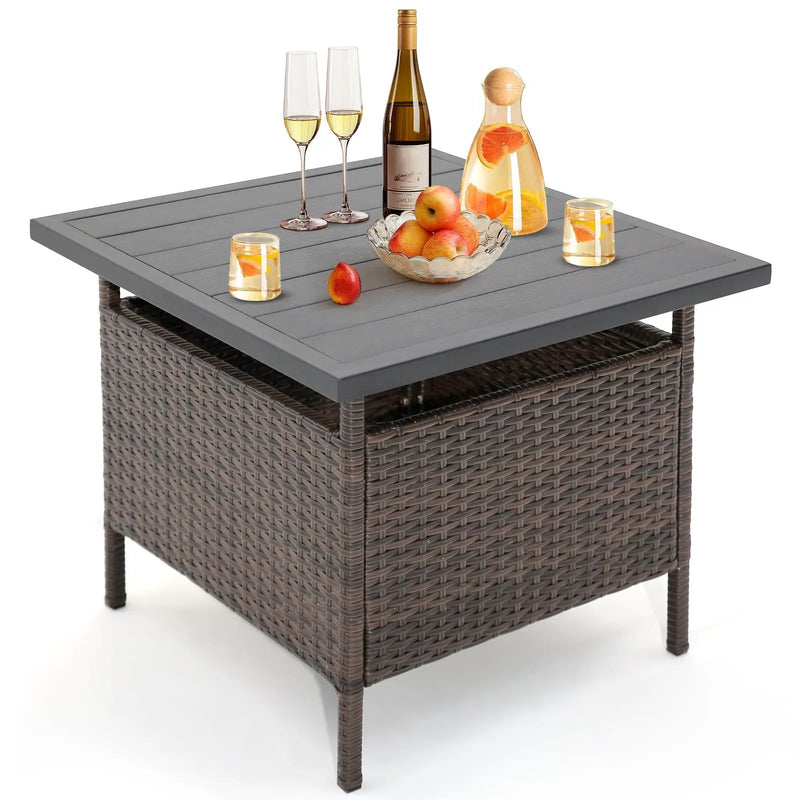 Patio Square Wicker Side Table with Umbrella Hole for Yard Garden Poolside by DirectDeals