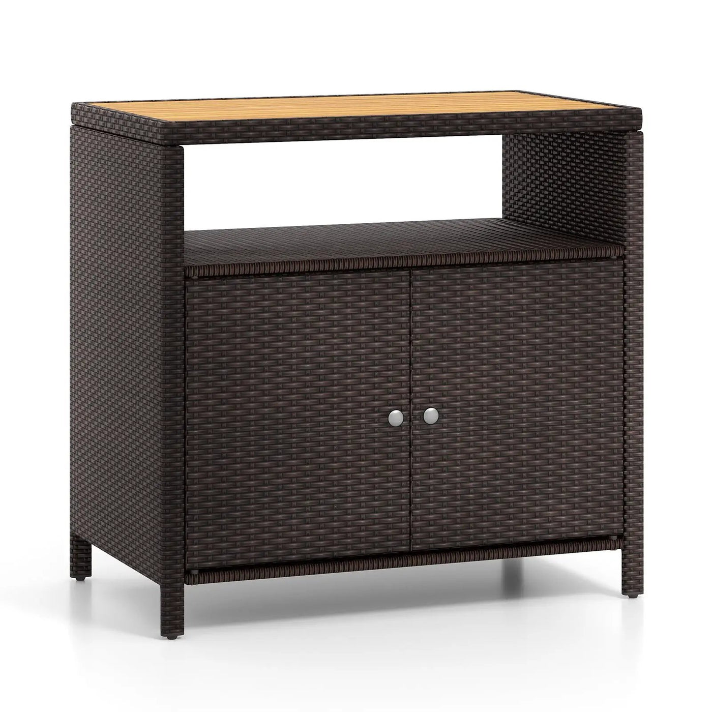 Rattan Storage Cabinet with Acacia Wood Countertop for Poolside Deck and Patio by DirectDeals