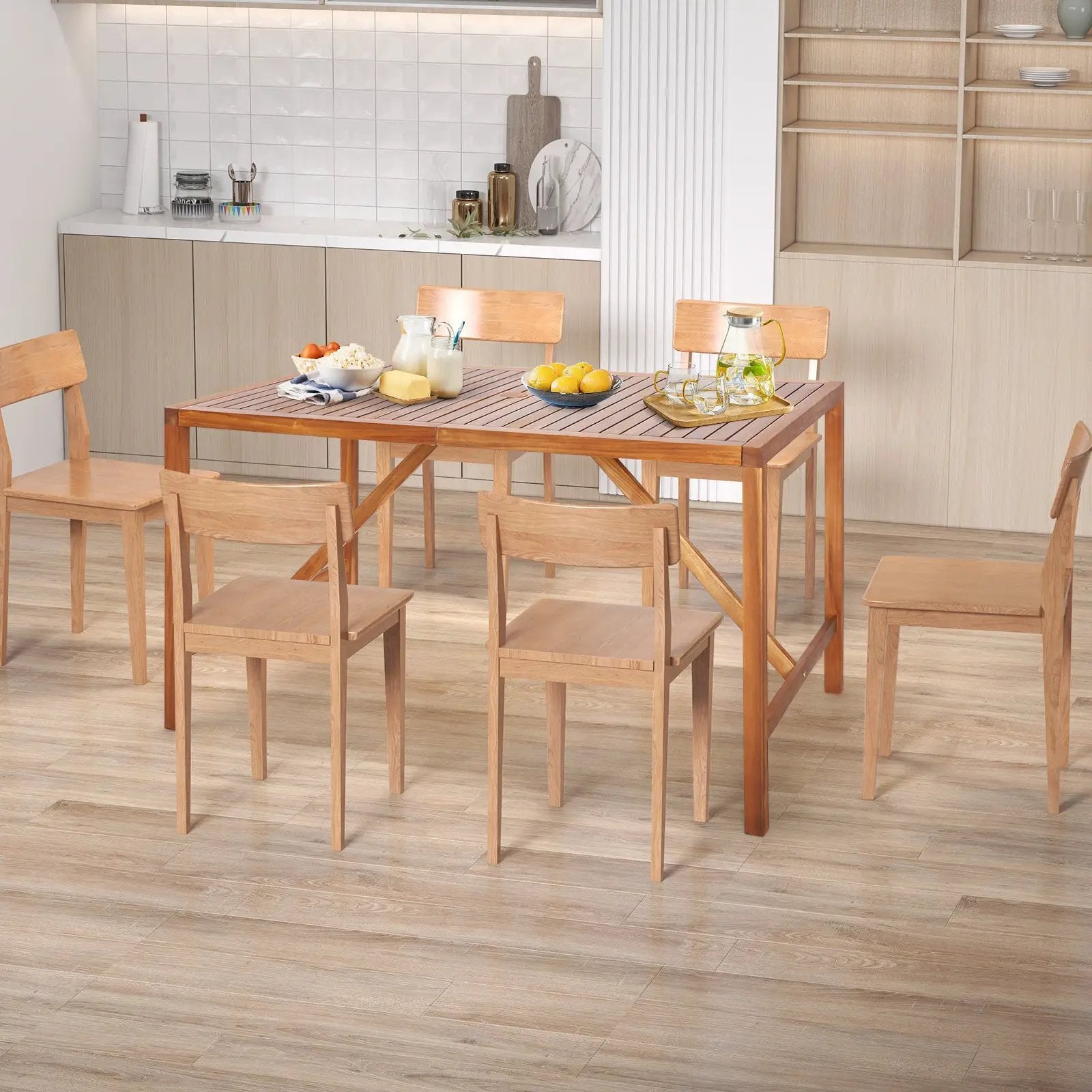 67 Inch Patio Rectangle Acacia Wood Dining Table with Umbrella Hole by DirectDeals