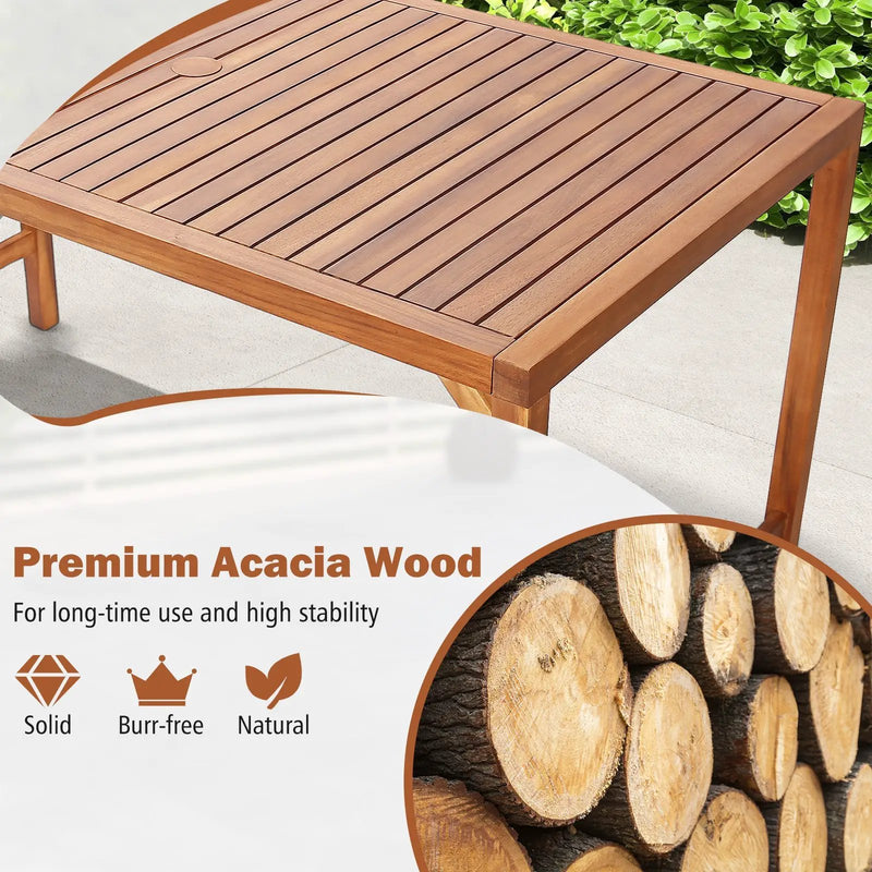 67 Inch Patio Rectangle Acacia Wood Dining Table with Umbrella Hole by DirectDeals