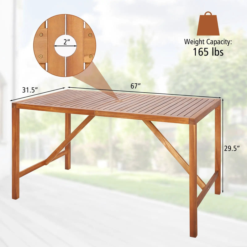 67 Inch Patio Rectangle Acacia Wood Dining Table with Umbrella Hole by DirectDeals