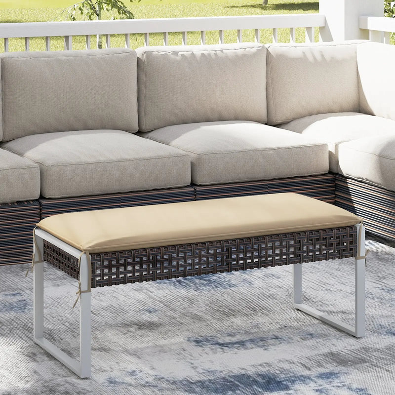 43 Inch Patio Rectangle Ottoman with Metal Legs and Seat Cushion-Beige by DirectDeals